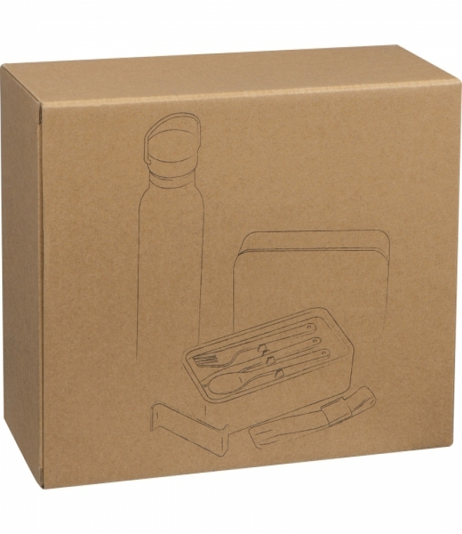 Zestaw lunch box ze sztućcami i butelka termiczna 500 ml